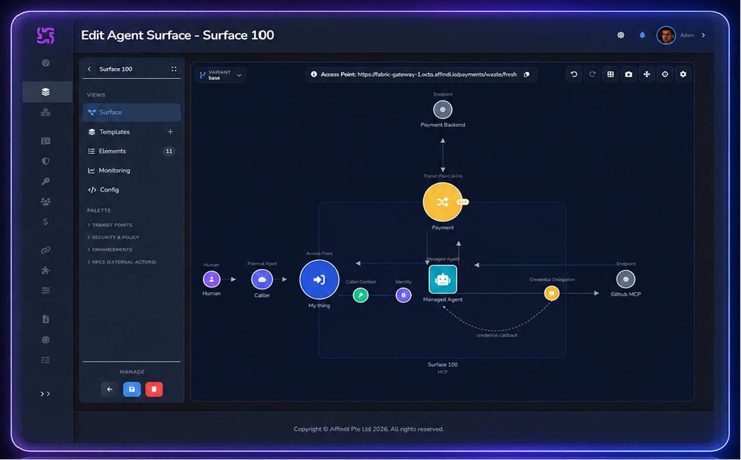 Visual agent surface designer interface