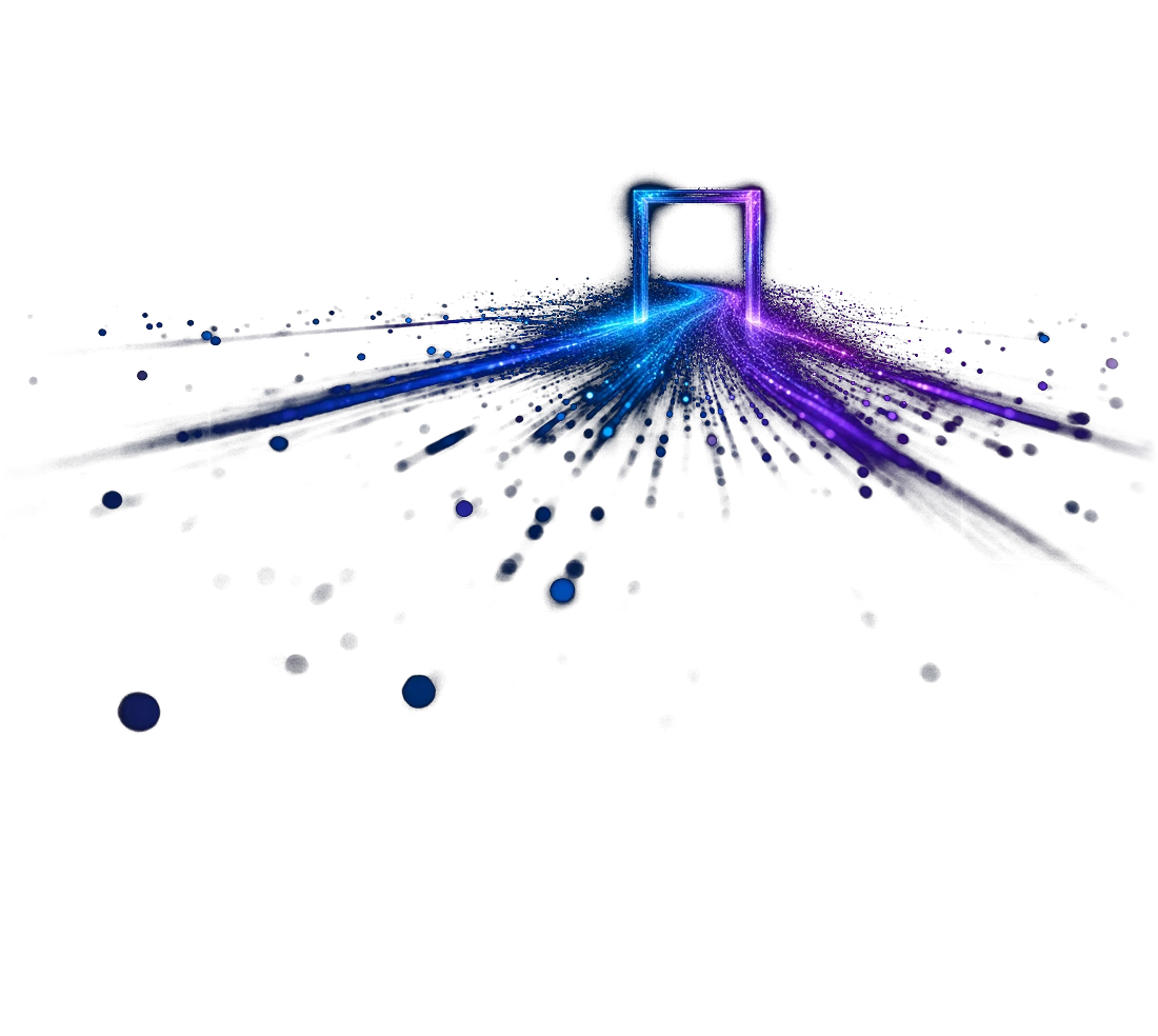 A glowing gateway with streams of light passing through it